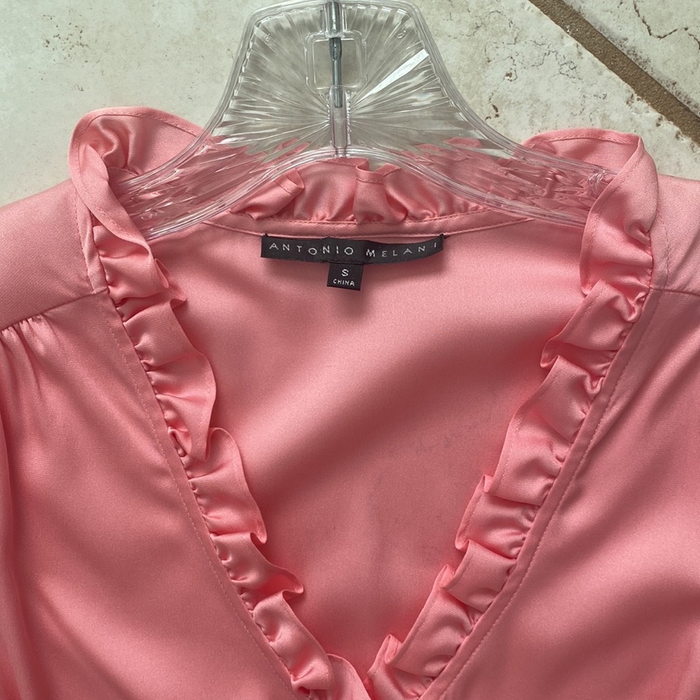 Antonio Melani Silk Spandex Small Pink ruffle blouse - Picture 2 of 7